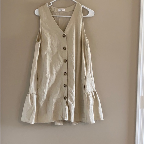 Cream linen button down mini dress - Picture 1 of 3